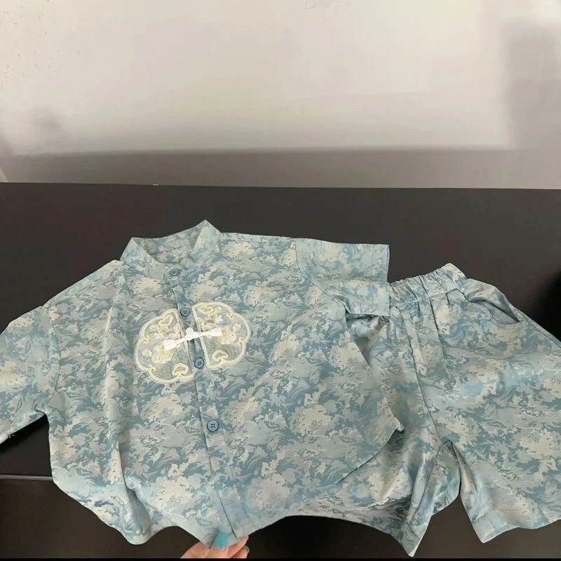 男童夏季套装新中式汉服国风儿童冰爽舒适短袖薄款宽松短裤两件套