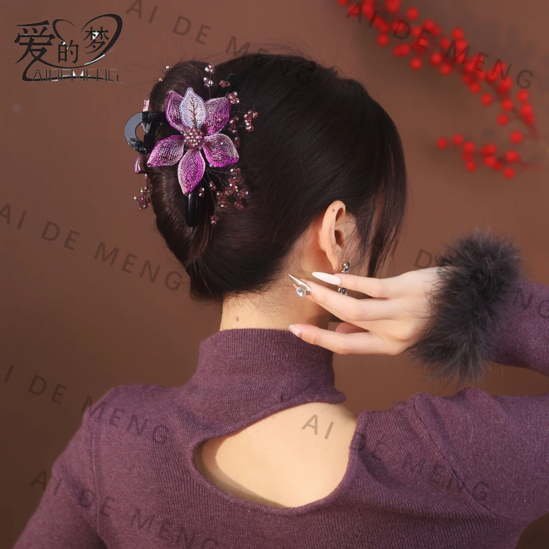 高端高档金属丝手工编织双面气质后脑勺鲨鱼夹女优雅轻奢抓夹