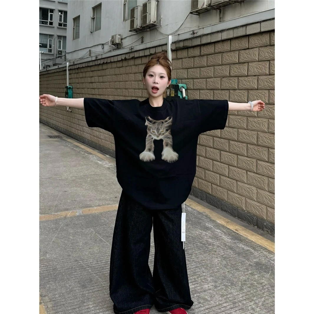 新款夏季纯棉短袖t恤女爆款设计感显瘦小众美式高街宽松半袖上衣