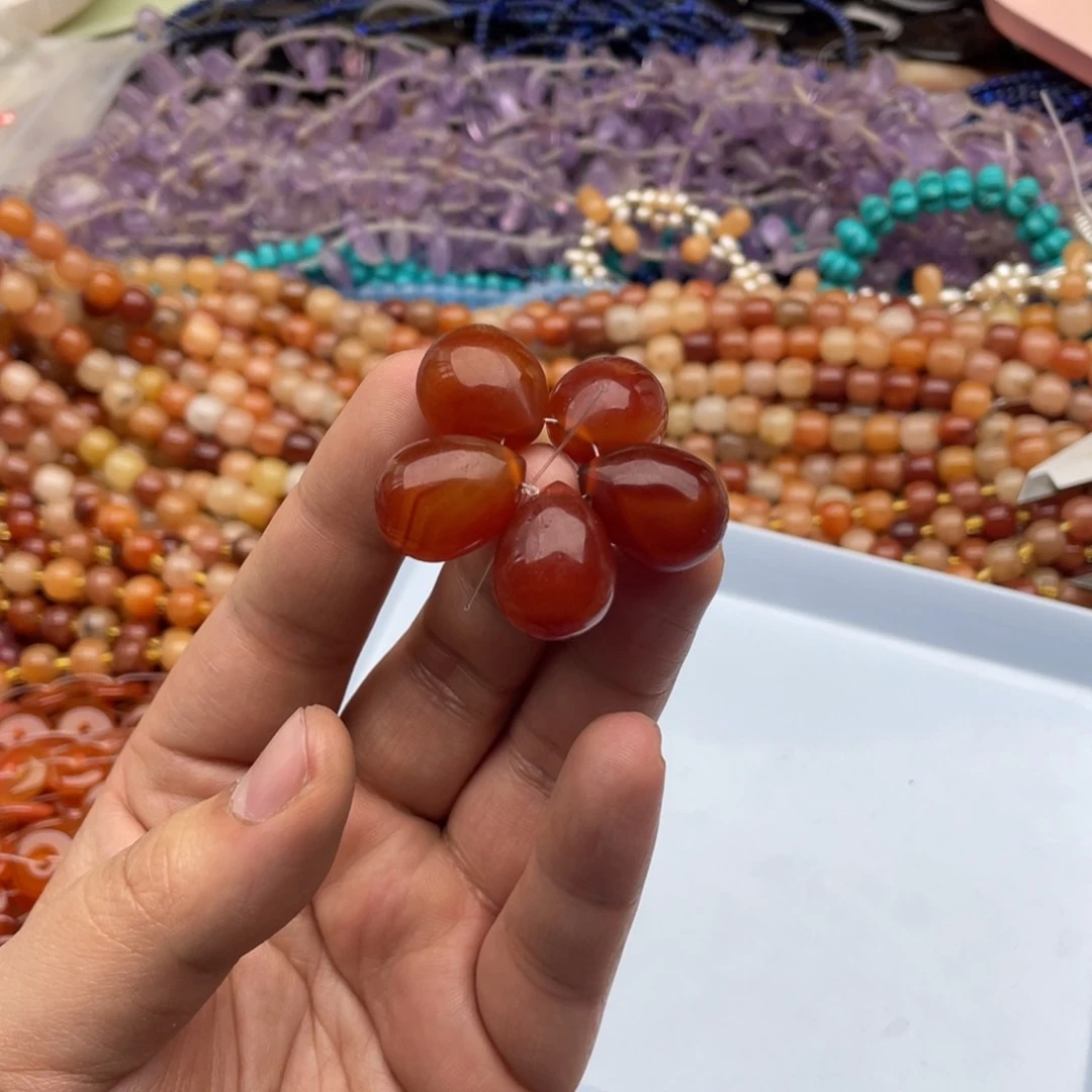 玛瑙/玉髓珠宝半成品未镶嵌打包5个玛瑙立体雨滴