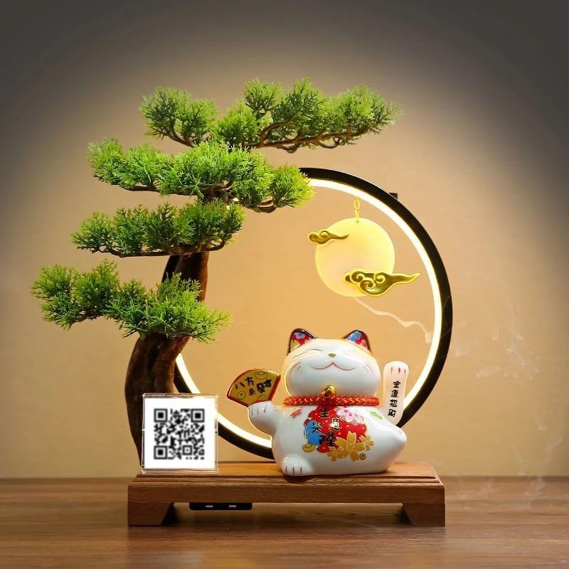 小号手摇招财猫灯圈招财创意开业送礼摆件店铺做生意  二维码收款