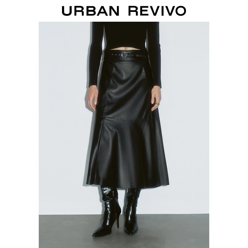 UR2026春季新款女装复古摩登高腰皮带扣半裙UWG550091+
