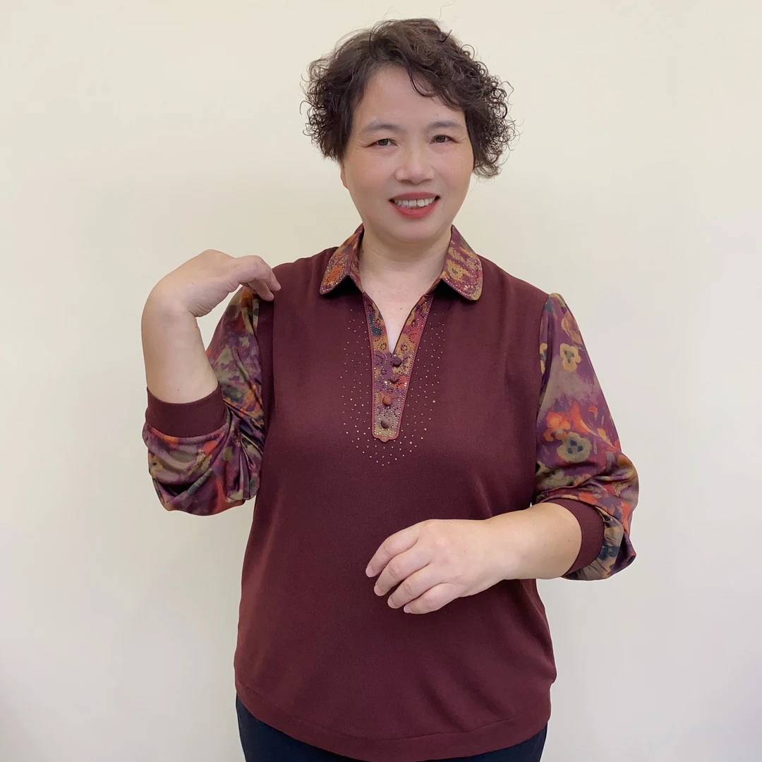 秋季中老年洋气妈妈装翻领宽松针织长袖气质时尚妈妈装2501