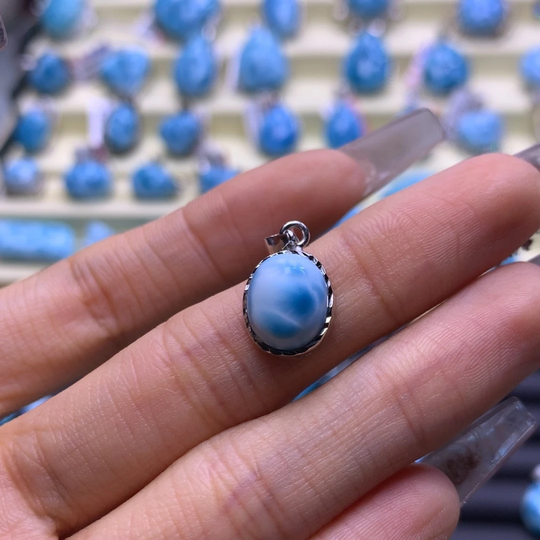 针钠钙石（海纹石）银S925镶嵌颈饰蛋面