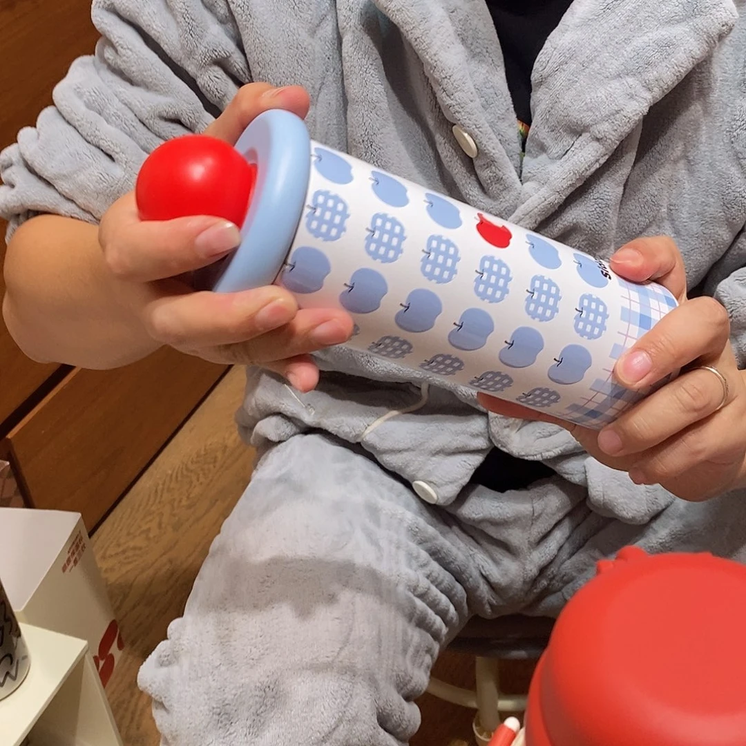 陶红蓝苹果细细保温杯