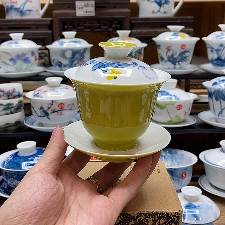 手绘葫芦果盖碗160cc釉下彩微瑕福利款