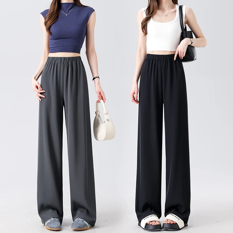 冰丝西装阔腿裤女夏季薄款2025高腰垂感小个子高级感窄版直筒裤子