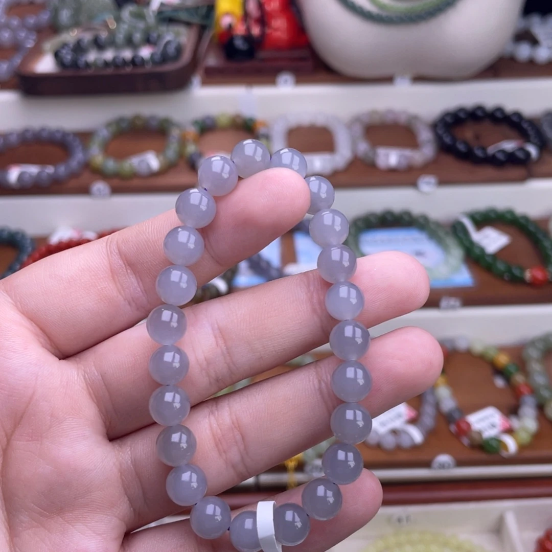 和田玉未镶嵌手串烟紫8mm