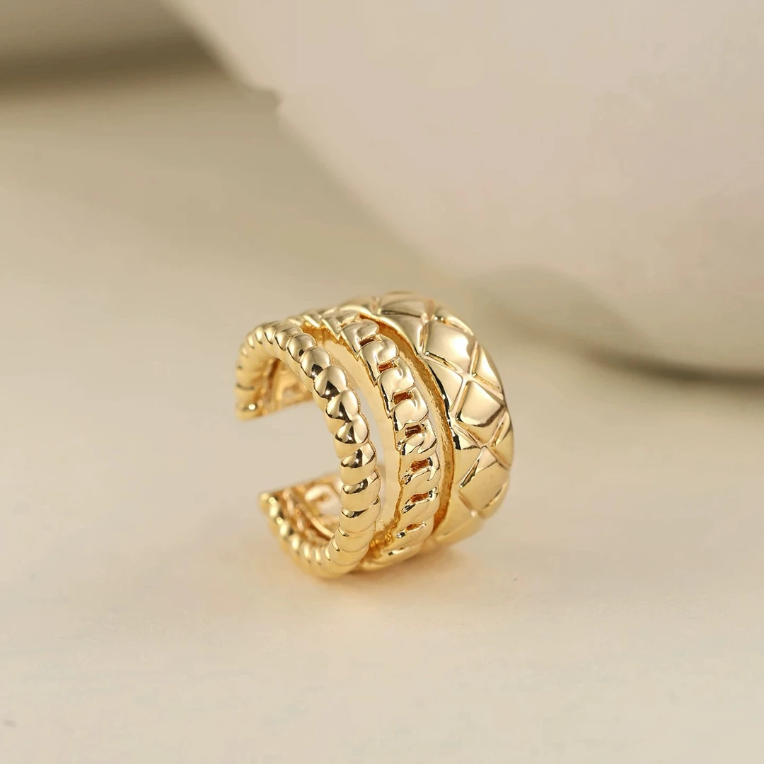 诗牧18K金进口三层小香风耳骨夹小众精致时尚冷淡甜酷轻奢百搭