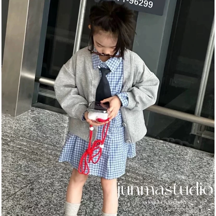 冯琬琬新款韩系穿搭大码学院风格子衬衫裙洋气连衣裙配领带