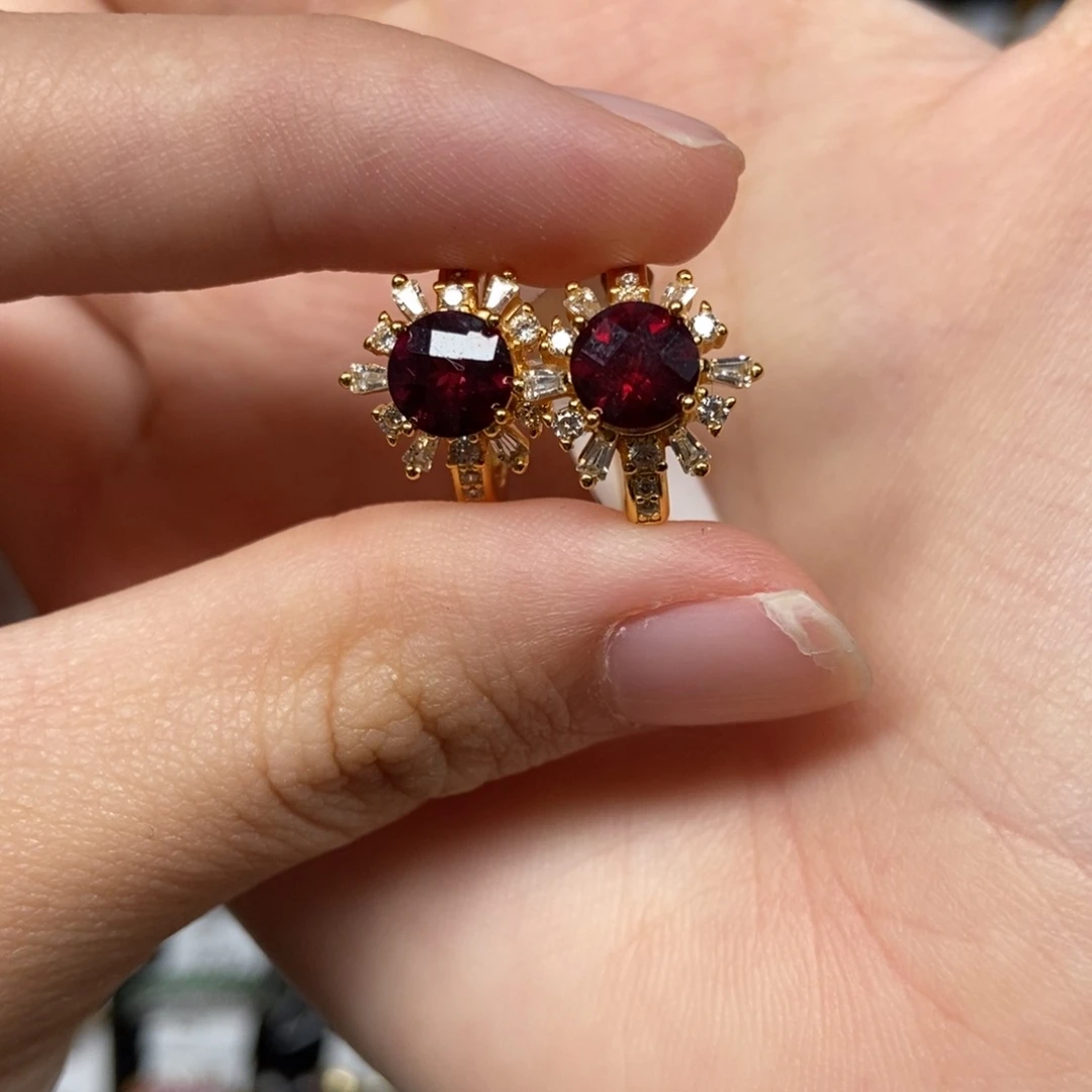 石榴石耳饰银S925镶嵌