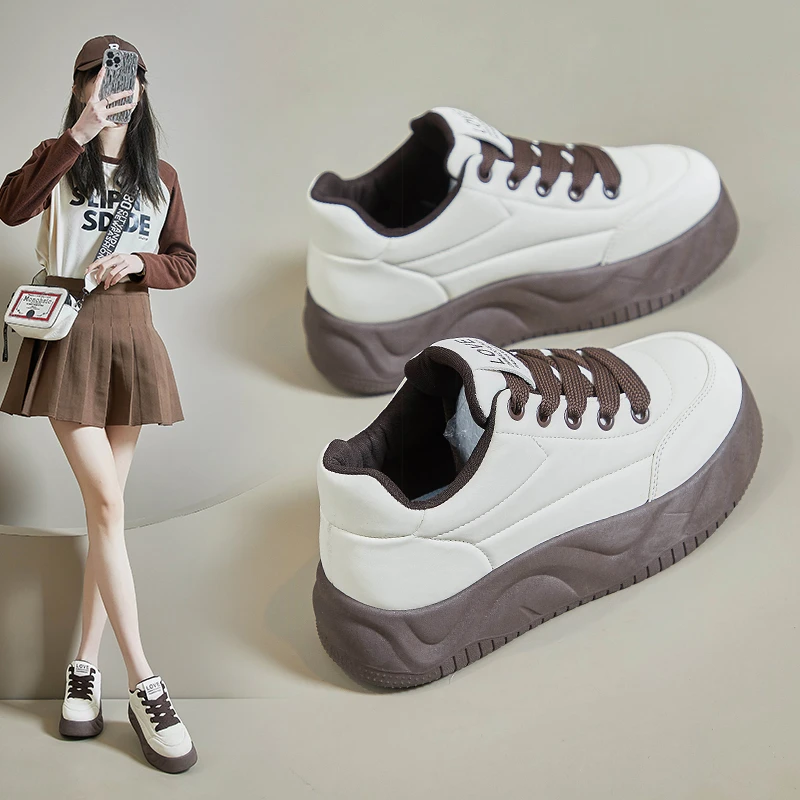 2025年春秋季厚底时尚小白鞋女鞋新款运动休闲鞋轻便百搭平底板鞋