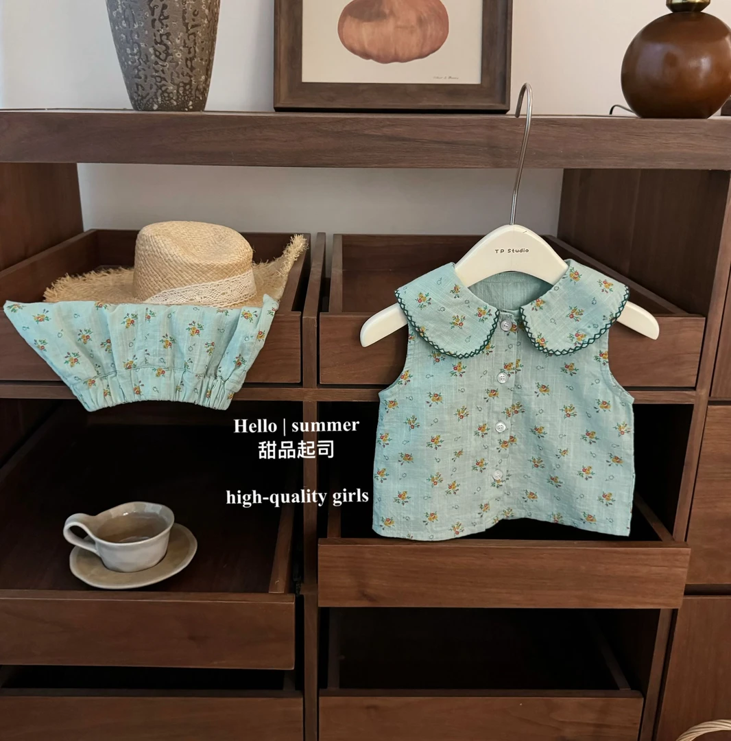 【甜品起司】绿野仙踪！女宝宝度假小碎花娃娃领背心短裤洋气套装