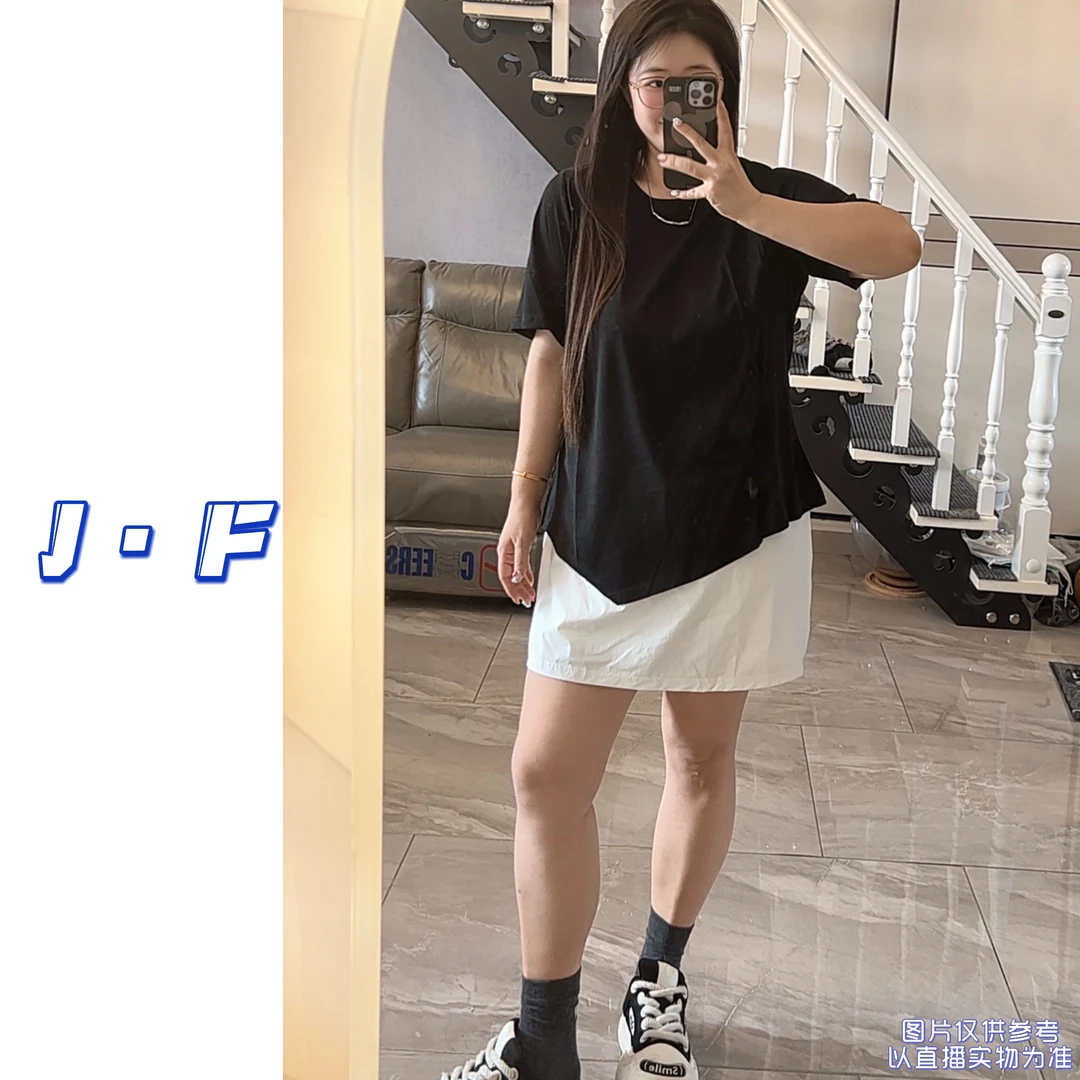 JF定制大码57058夏季薄款纯色百搭圆领不规则短袖打底衫