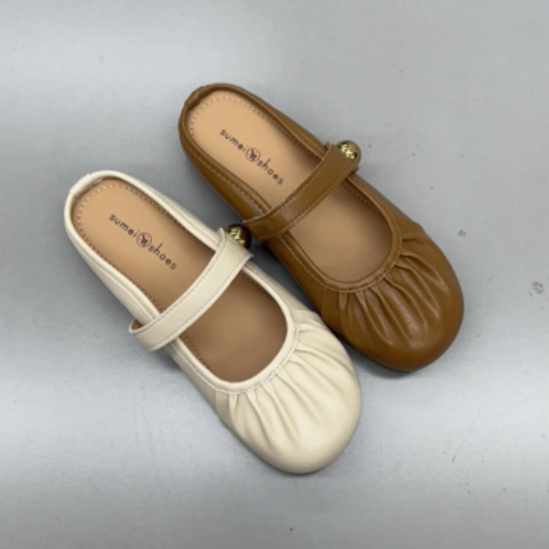 A12平跟包头平底玛丽珍细跟软底时尚浅口包头拖法式日常