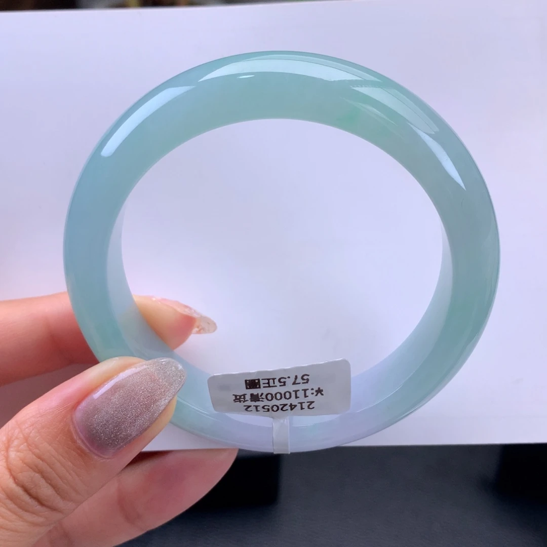 翡翠手镯未镶嵌糯冰晴蓝手镯（冰晶细纹）