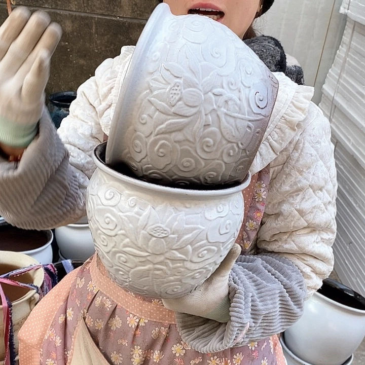 紫砂花盆瑕疵口20高16瑕疵