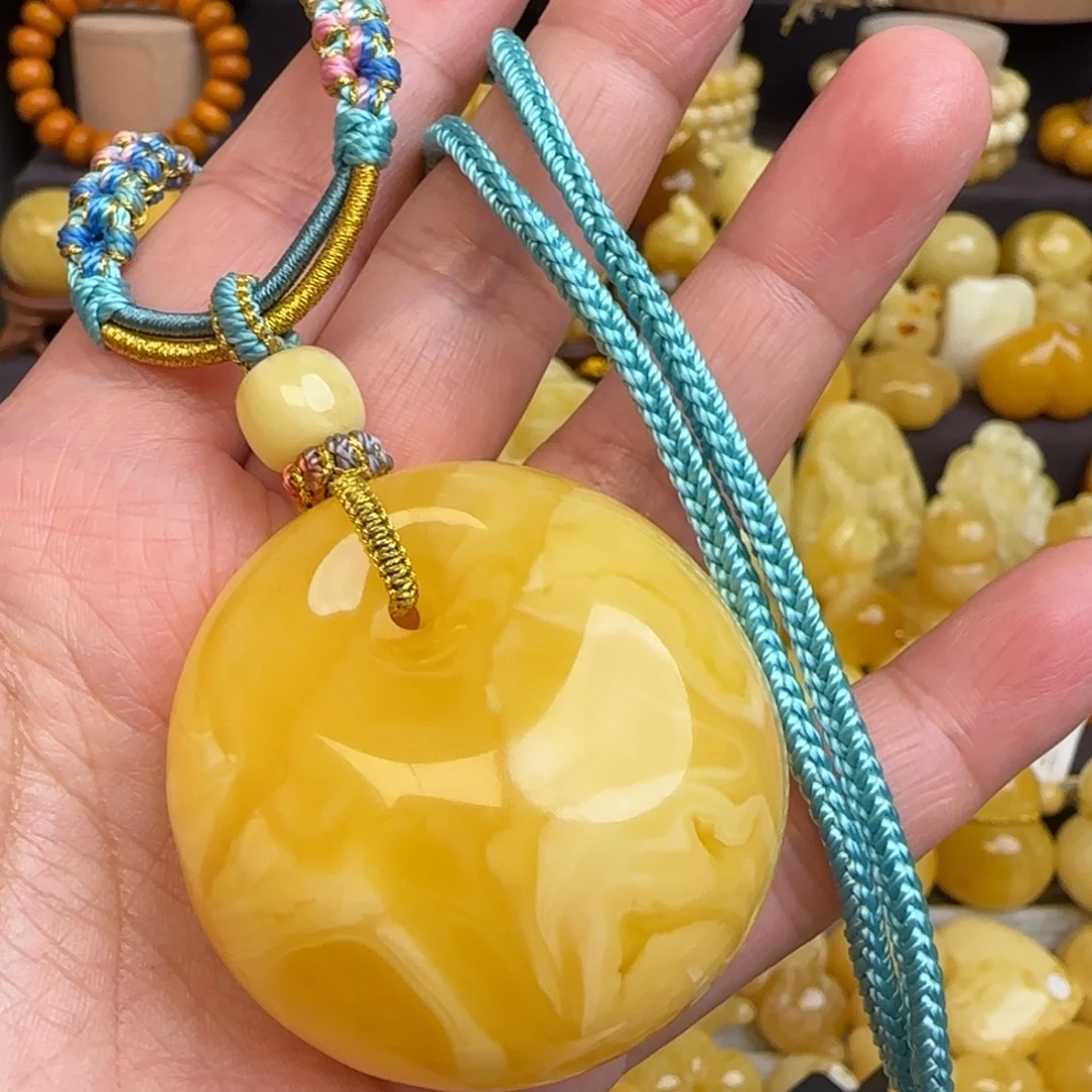 蜜蜡未镶嵌套链天然浓蜡妖花蜜蜡公主扣吊坠