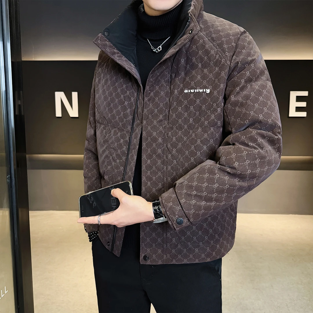 皮羽绒服男高级感轻薄款潮牌衣服2025新款立领休闲百搭冬季外套男
