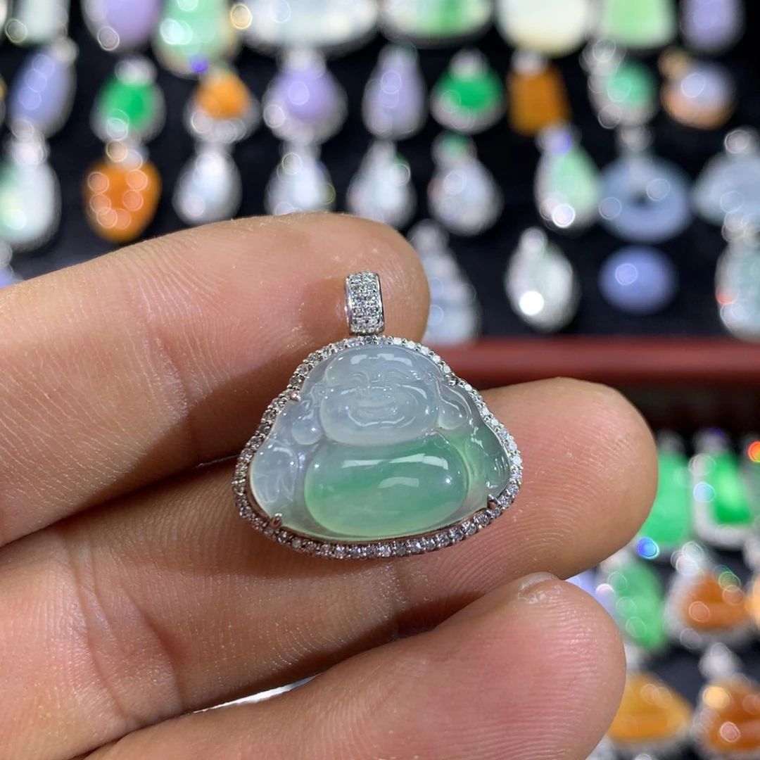 翡翠18K金镶嵌吊坠(不含链)