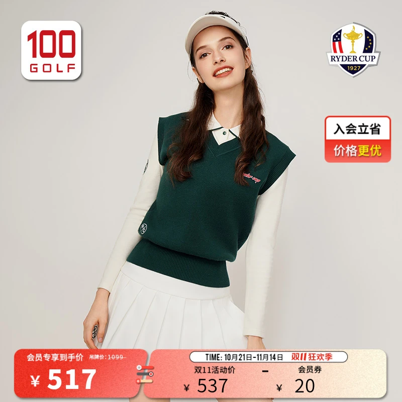 RYDER CUP莱德杯高尔夫服装女款秋季复古V领针织马甲RF232WK172