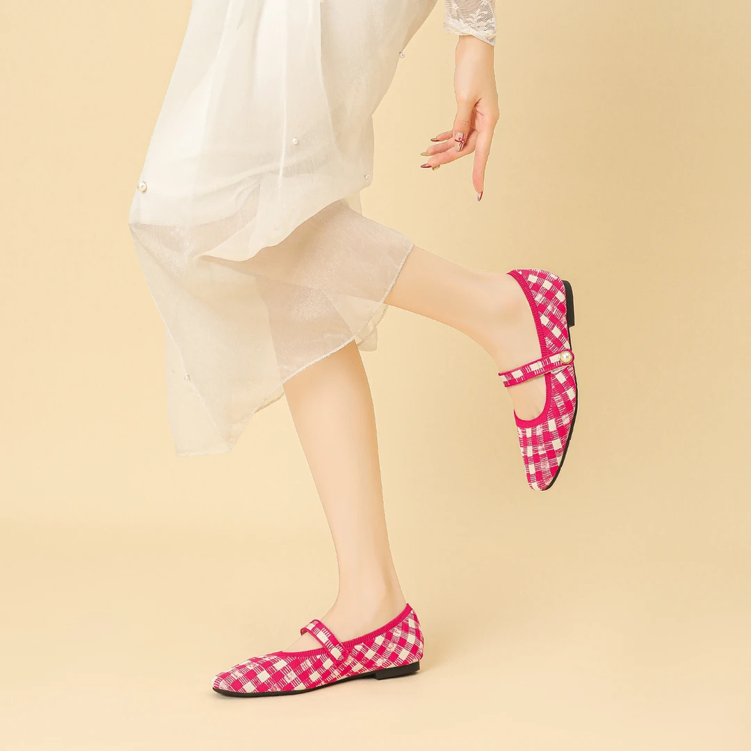 日系玛丽珍王妃鞋新款平底小香风单鞋女飞织编织舒适一字带单鞋女