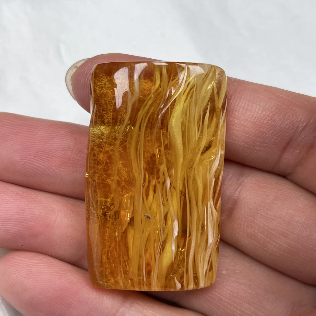 定制纯天然琥珀蜜蜡白金发晶晶体透彻颜色金黄