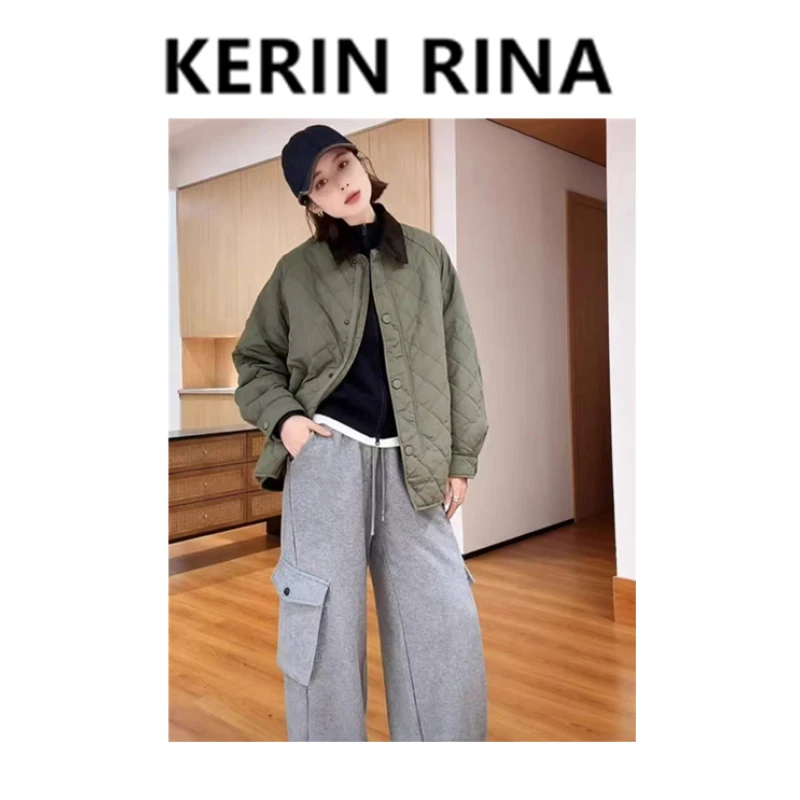 Kerin{云朵棉}--灯芯绒菱格棉服外套显瘦薄款夹棉上衣
