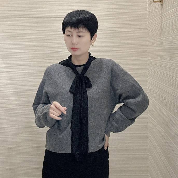 厚款不起球针织羊绒衫上衣百搭纯色秋冬黑色女士