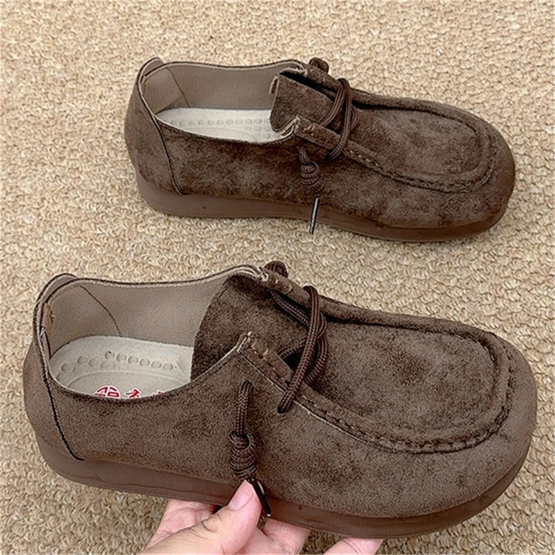 早秋新款时尚简约覆古袋鼠鞋平底圆头女单鞋老北京布鞋软底勃肯鞋