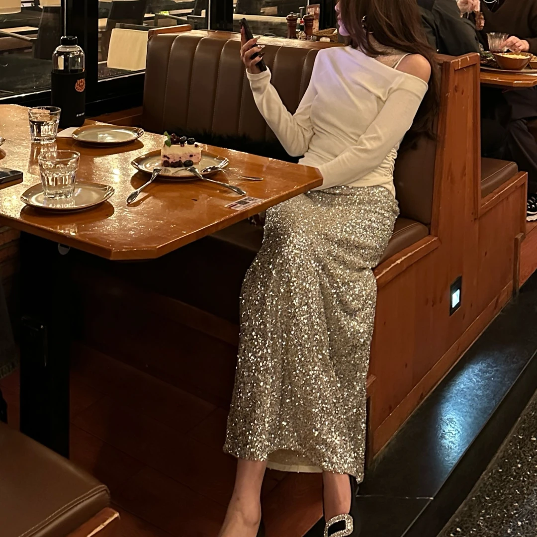 【YANG】2025新款气质时尚法式时髦亮片鱼尾半身裙显瘦YY-413