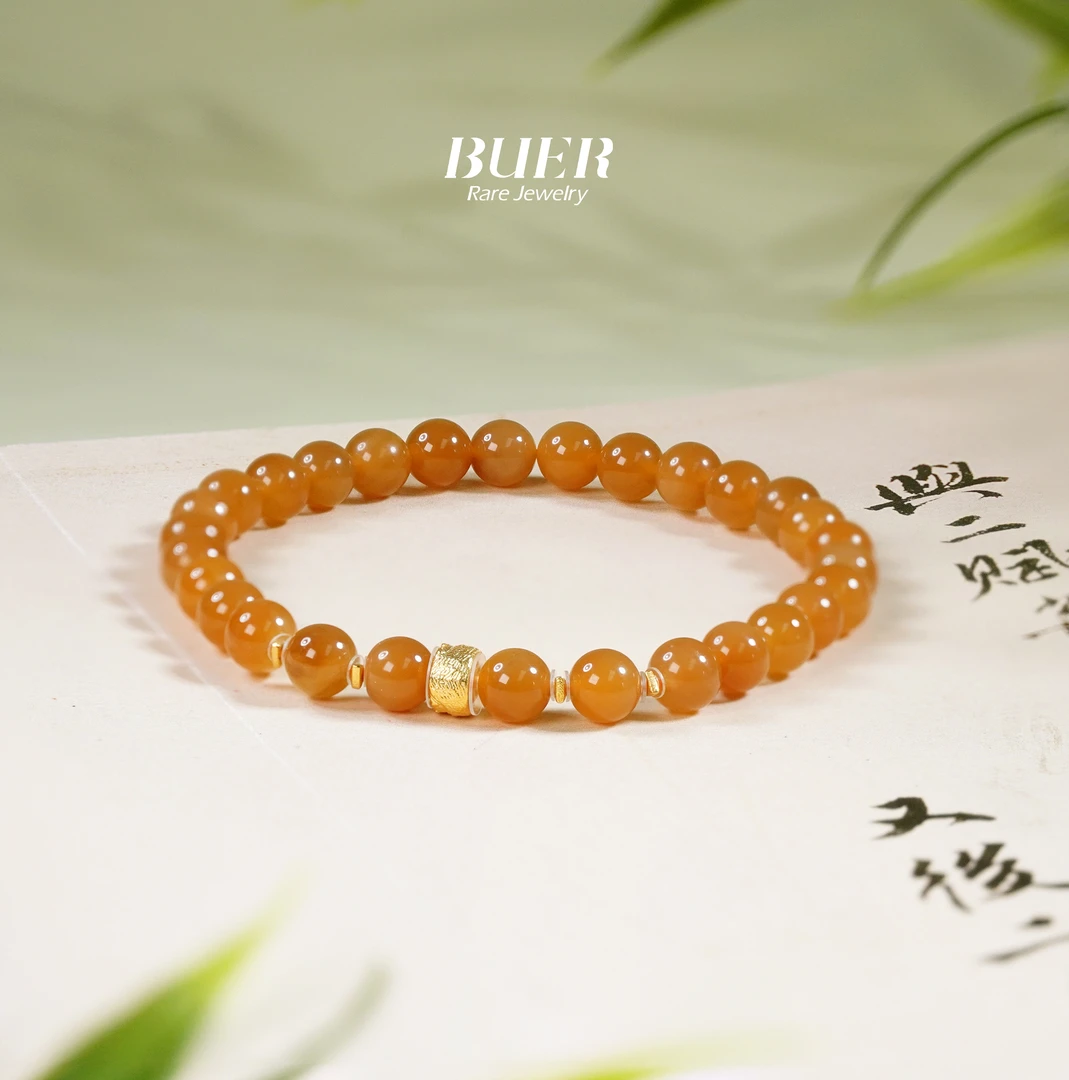 【春日珠宝】不二和田玉糖玉18K金单圈手串和田玉手串6mm+