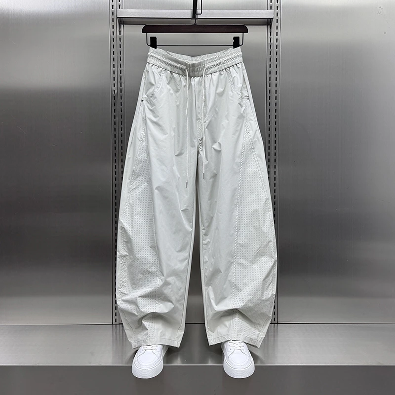 夏季2025男士轻薄冲孔透气弯刀裤潮流宽松美式高街痞帅休闲阔腿裤