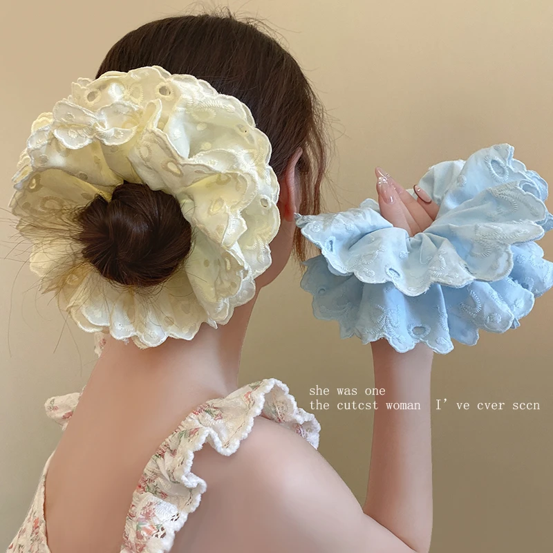 蓬松小蛋糕~刺绣花边多层大肠圈发绳饱满显发量皮筋头绳头花发圈