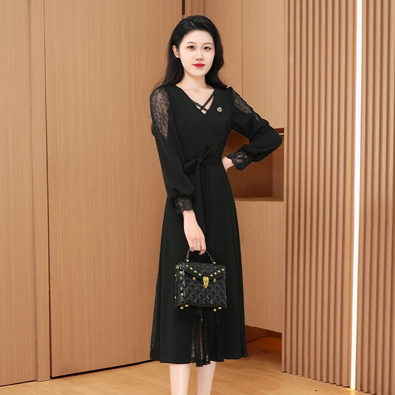 优雅新款气质时尚大气减龄休闲收腰显瘦连衣裙24253-DXD