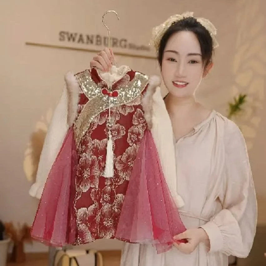 一周岁宝宝礼服秋冬抓周衣服儿童中式唐装拜年女童公主女童旗袍裙