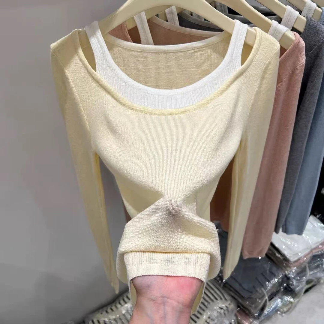 2025春季新款设计感假两件针织上衣百搭少女感小心机氛围感上衣