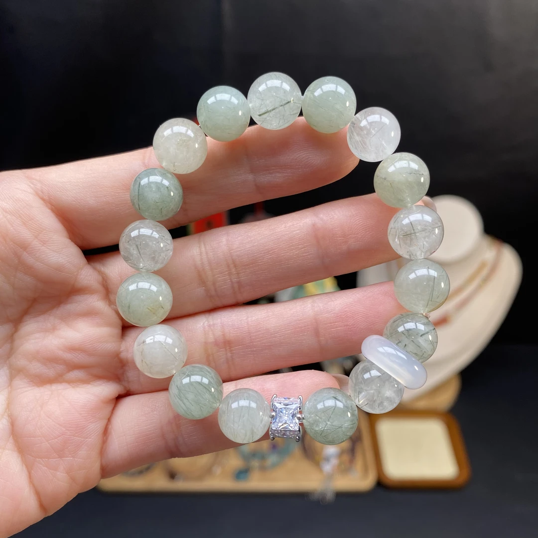 【绿发晶10m+手串】A628搭配白玛瑙跑环精致平安健康百搭