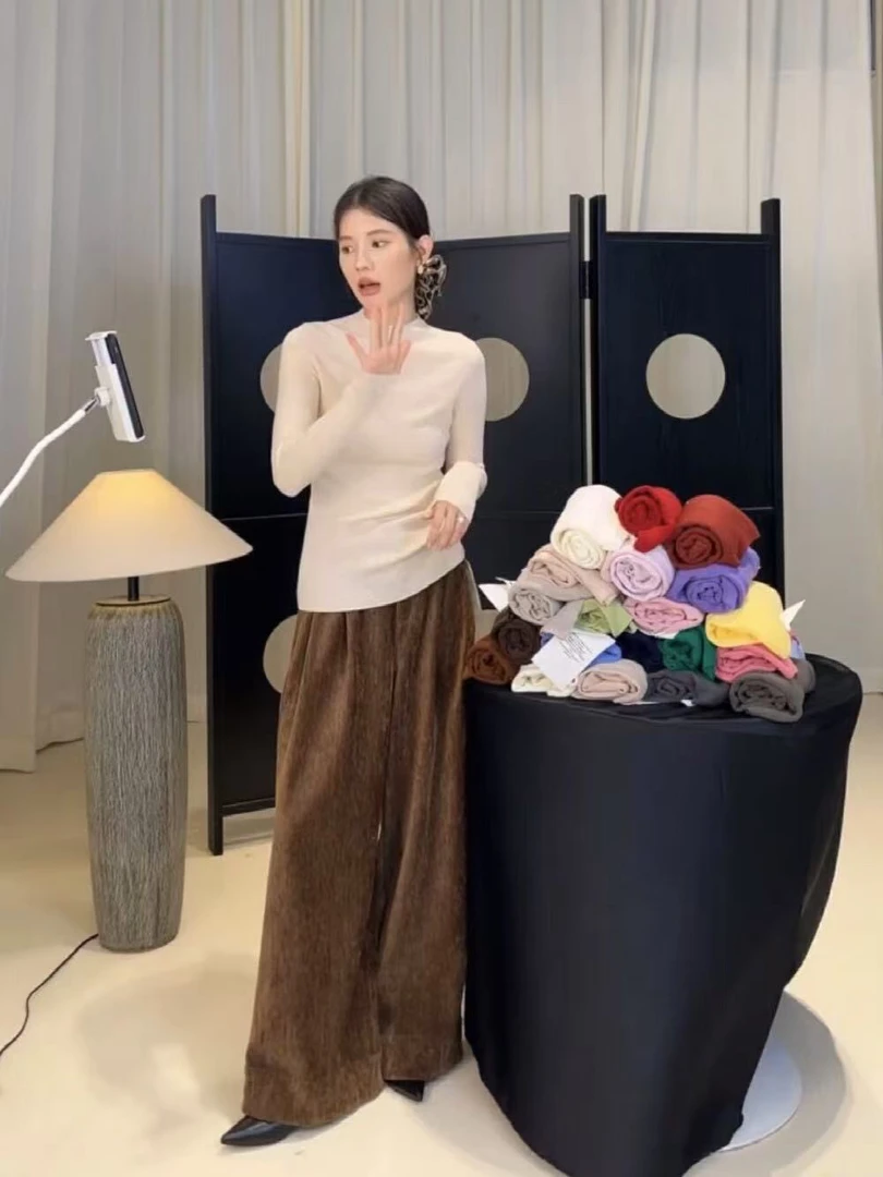 韩系纯色百搭半高领修身长袖针织打底衫女秋季中领毛衣内搭冬上衣