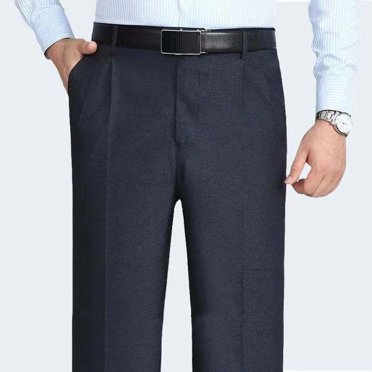 商务男士休闲西裤高腰直筒裤秋季薄款舒适白色深裆大码休闲裤