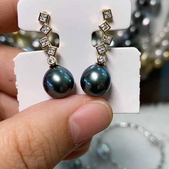 海水珍珠耳饰银S925镶嵌9-10