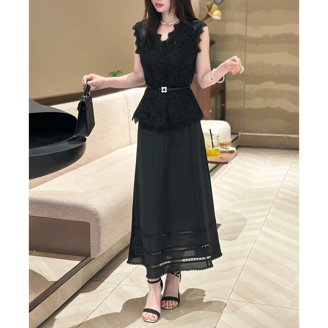 M1680气质百搭腰带珠片蕾丝V领上衣衬衣 三色 衣长56 款号S57459