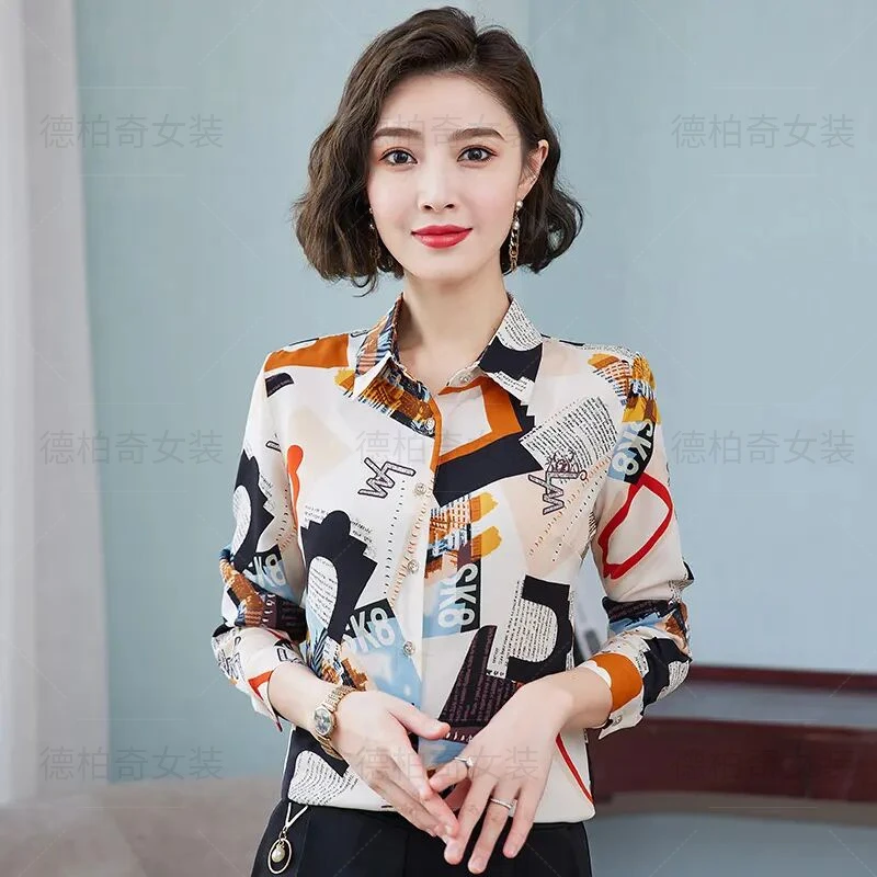 德柏奇2025春秋新款衬衫女士百搭长袖印花雪减龄纺碎花小衫上衣