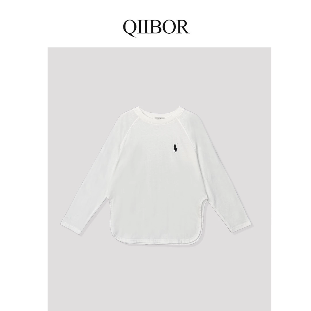 QB【拉家经典】简约慵懒白色百搭宽松舒适长袖T恤SX250035