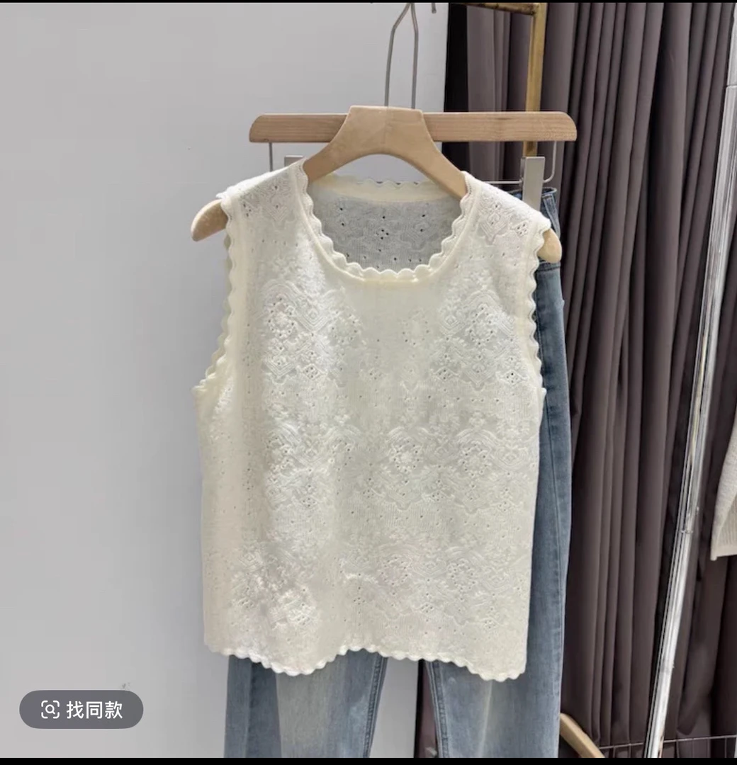 法式气质小香风花边圆领内搭女背心打底宽松显瘦春夏无袖背心薄