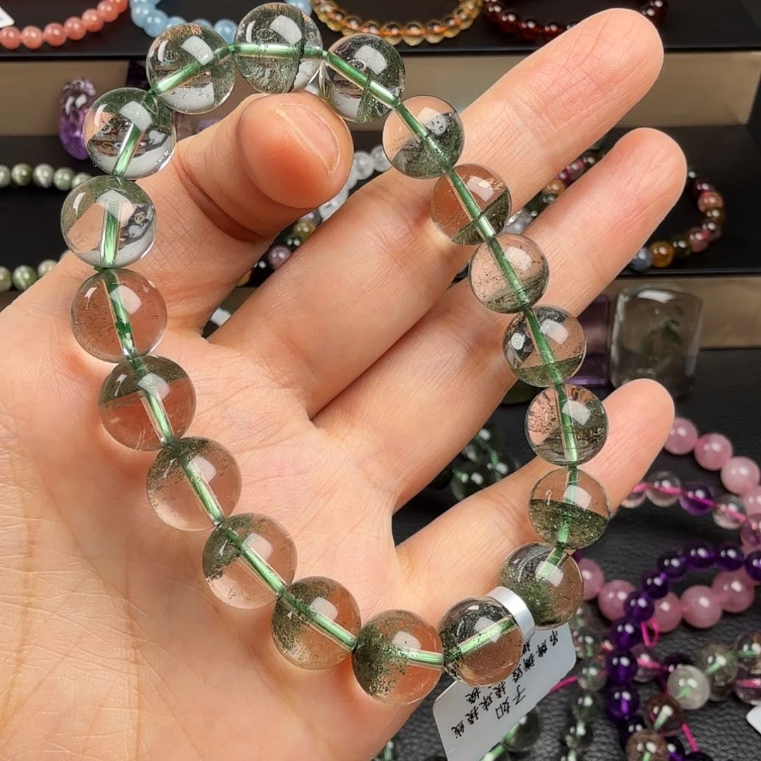 水晶手链未镶嵌天然绿幽灵步步高升千层聚宝盆