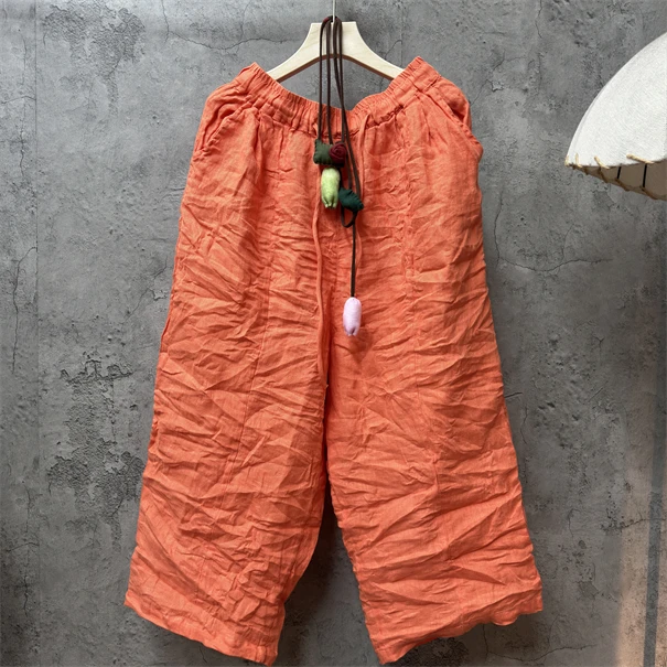 小九 原创亚麻复古宽松春款休闲时尚百搭裤子   裤长88臀围146