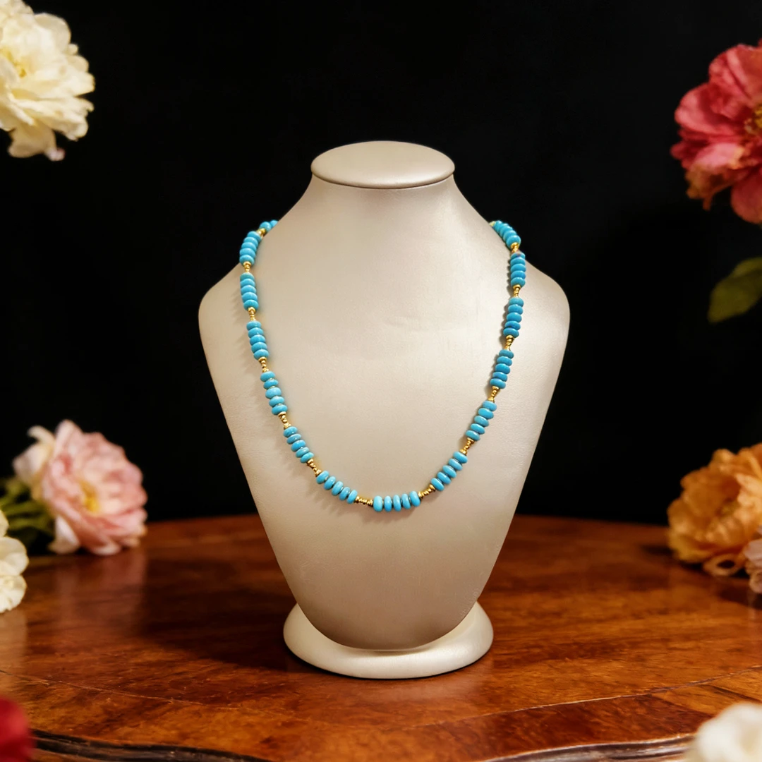 天然绿松石高瓷蓝算盘珠项链手链