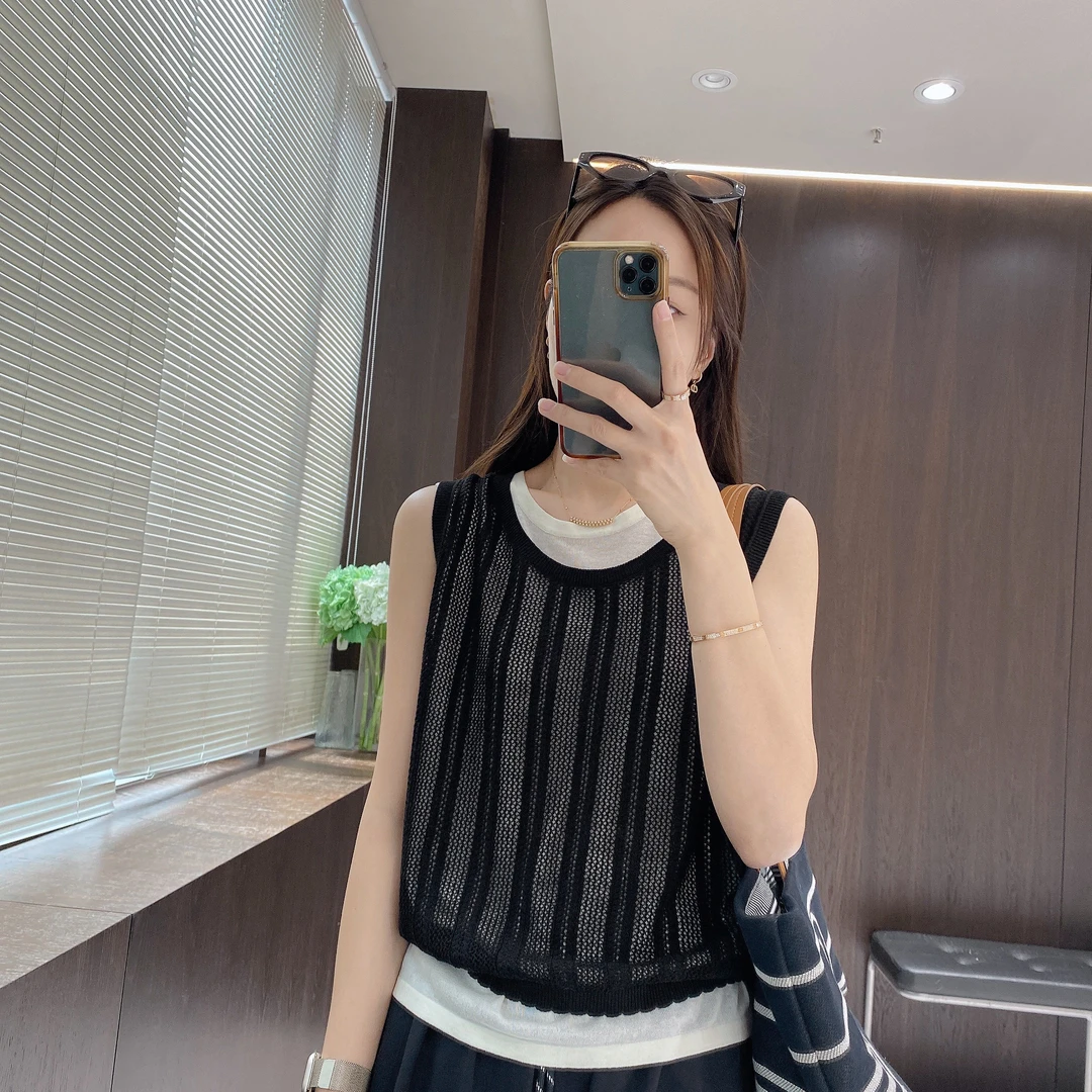 IMFLY金小金自制女装 针织衫DYW9525休闲慵懒风镂空背心两件套