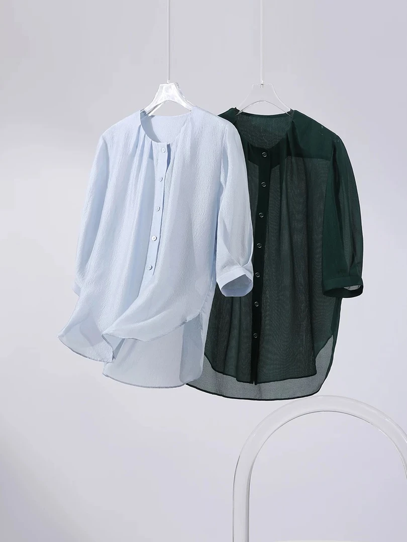 2025夏季新款醋酸冰爽面料小众设计时尚简约宽松休闲